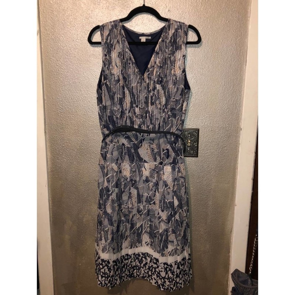 Halogen Fit & Flare Pleated Abstract Sleeveless w/ Belt Dress 12